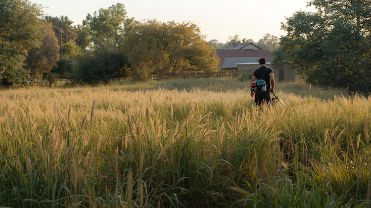 Weed Eater being used on off grid property