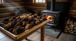 Drying wild chaga mushroom chunks for storage