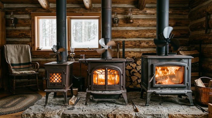 3 different size wood stove fans