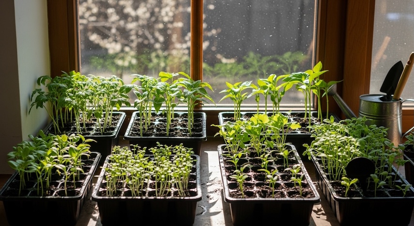 Starting vegetable garden seeds indoors in seed trays