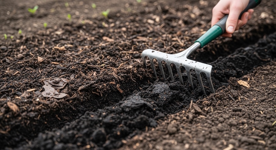 Garden compost pile breaking down organic materials
