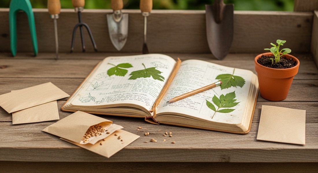 Garden notebook used for recording crop rotation and planting plans