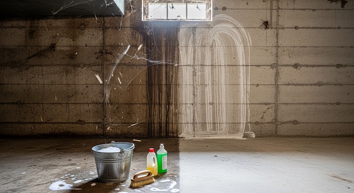 concrete floor before and after being painted