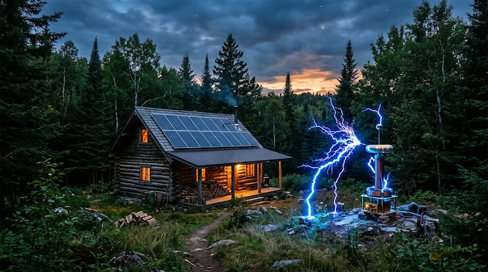 cabin with solar and tesla
