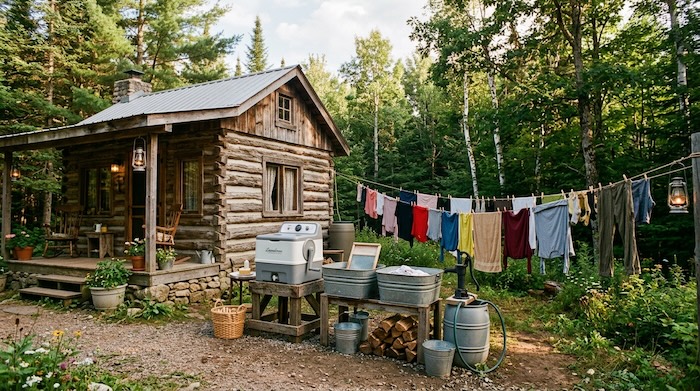 portable washing machine set up off grid