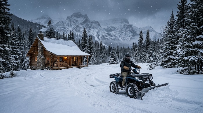 plowing driveway with an atv and plow