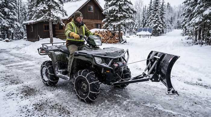 showing a winch helping to lift atv blade