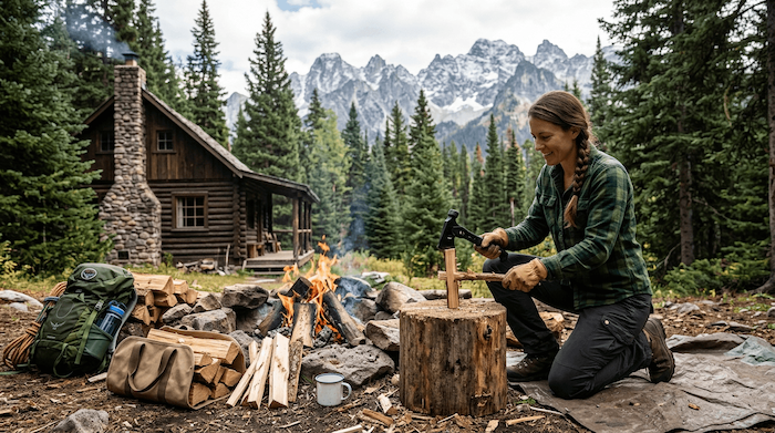 multi tool being used to cut kindling