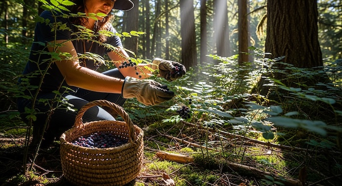 harvesting oregeon grape in the forest