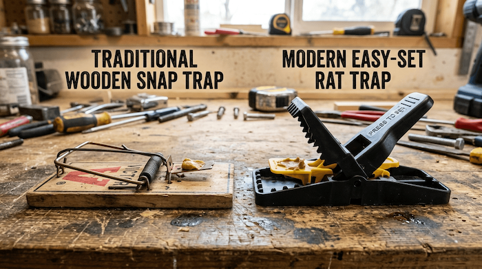 traditional wooden mouse trap vs a modern easy set trap