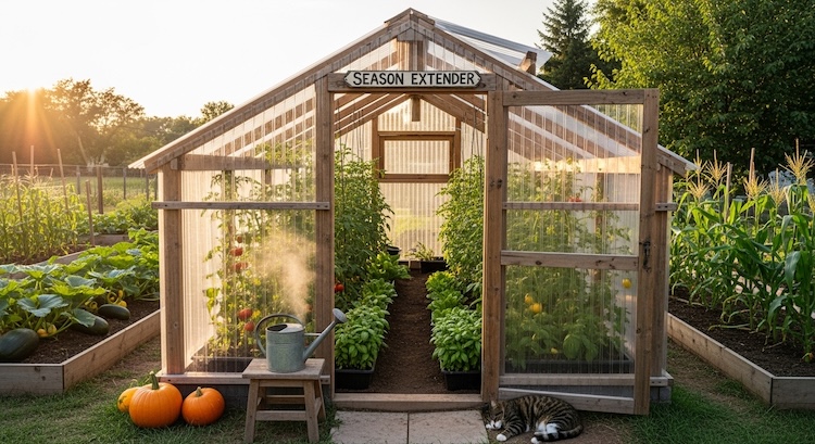 Small greenhouse extending the vegetable growing season