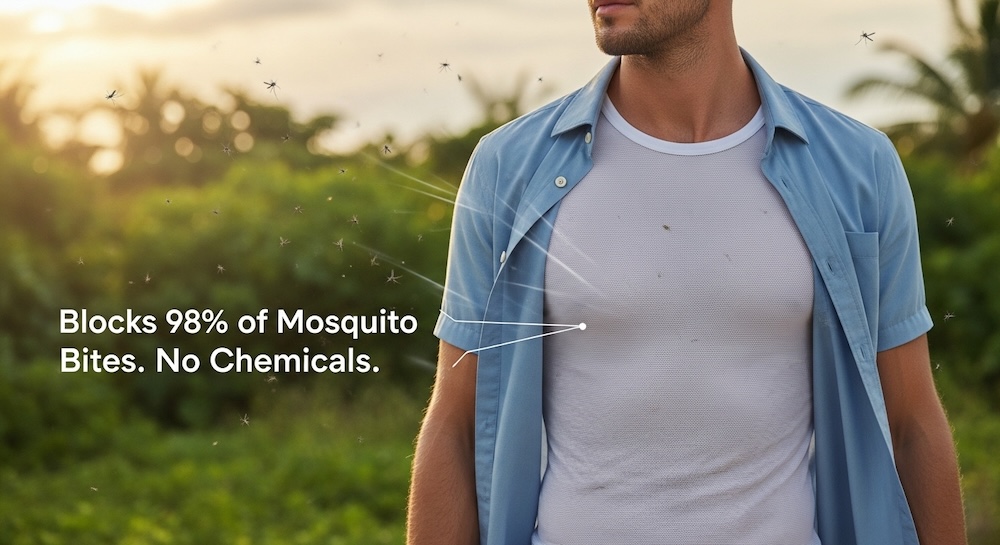 Fine mesh mosquito barrier clothing material close-up