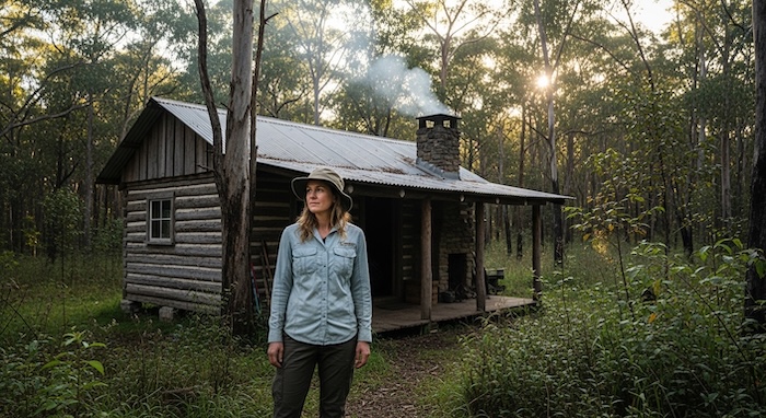 Wearing protective clothing to prevent mosquito bites at an off-grid cabin