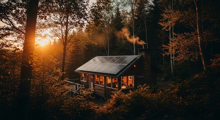 solar panels on off grid home in the forest
