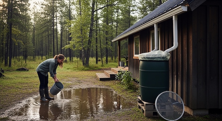 Eliminating standing water around an off-grid cabin to prevent mosquito breeding