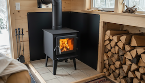 Wood stove in cabin