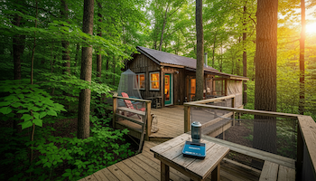 cabin in the woods with mosquito repellent
