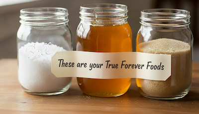 your forever foods honey, sugar and salt