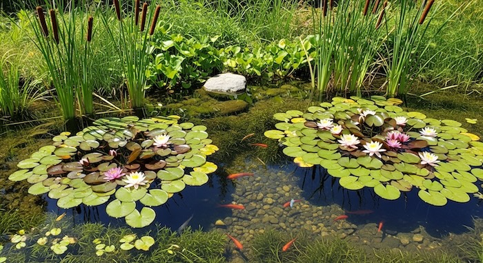 pond with lilies and other water plants