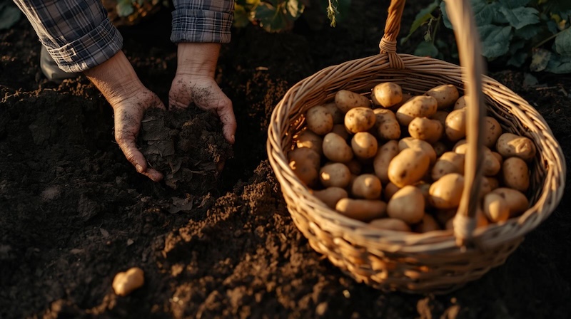 Potatoes growing in garden