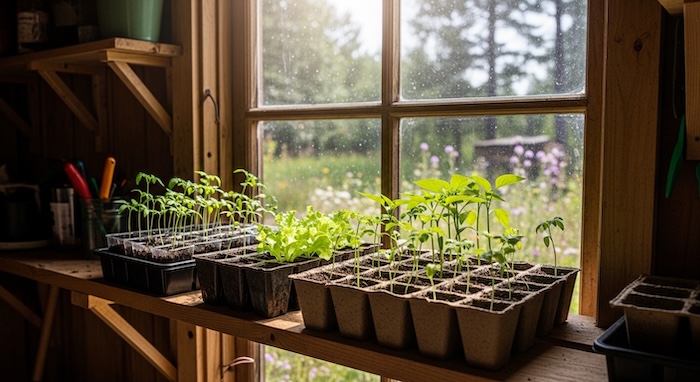 vegetable seedlings growing in greenhouse