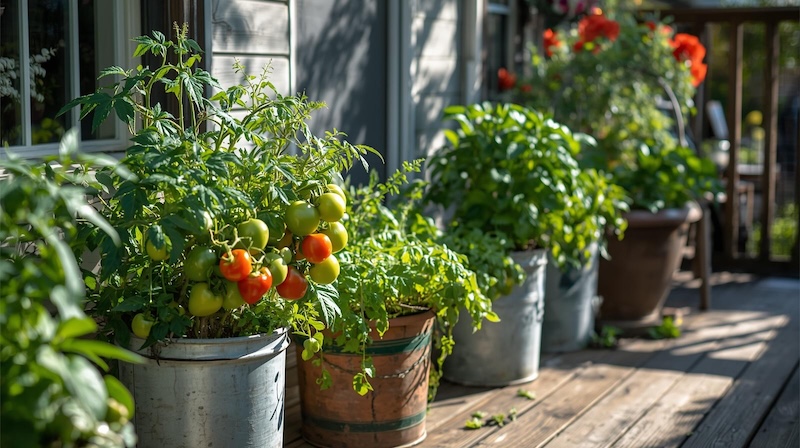vegetables growing in 5 gallon buckets