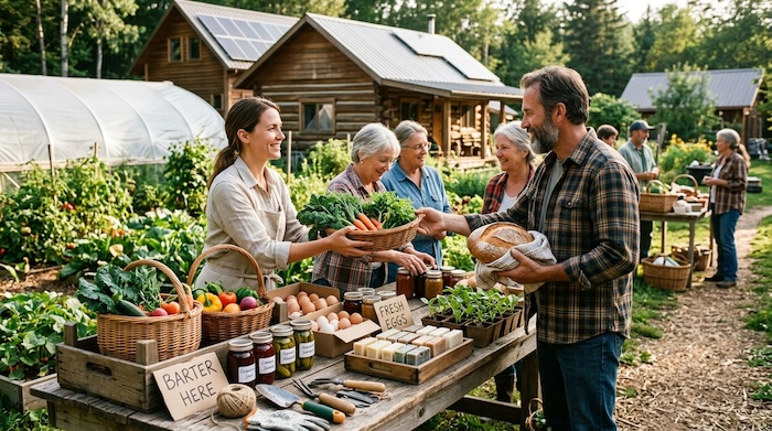 people trading at a community barter event