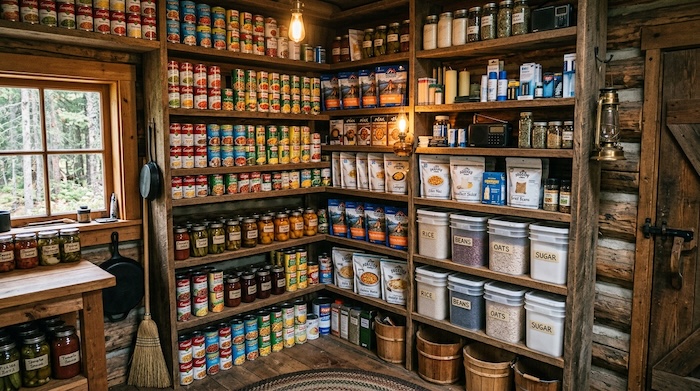 shelves filled with canned goods for the winer months