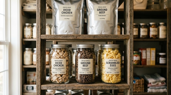 freeze dried meats in jars and mylar bags