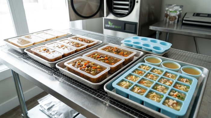 Silicone food molds with soup for harvest right freeze dryer