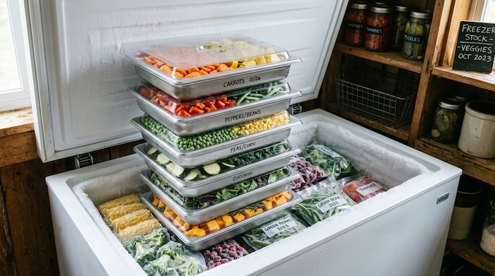 harvest right trays with lids on them ready to go into the freezer