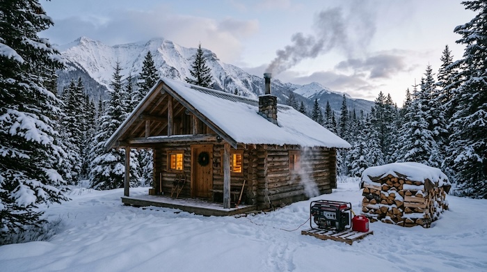 log cabin in the winter out in the forest