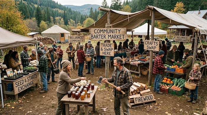people out at a community market day