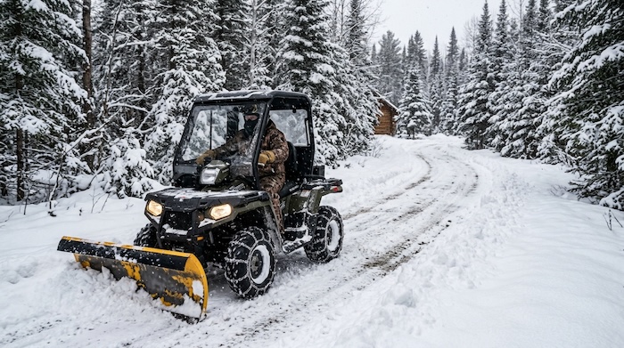 atv with snowplow attached