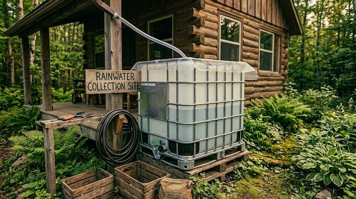 rainwater collecting into an ibc container