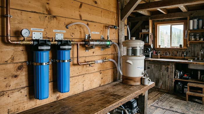 water filter set up in a utility room