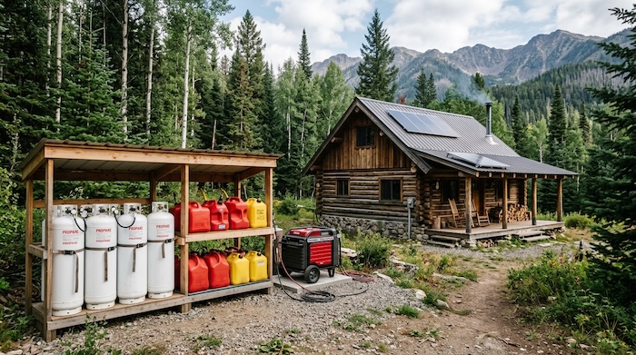 Cabin with fuel storage for generator