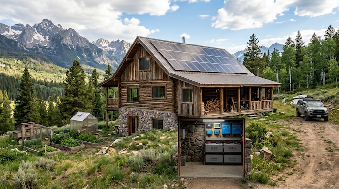 large off grid cabin with solar system