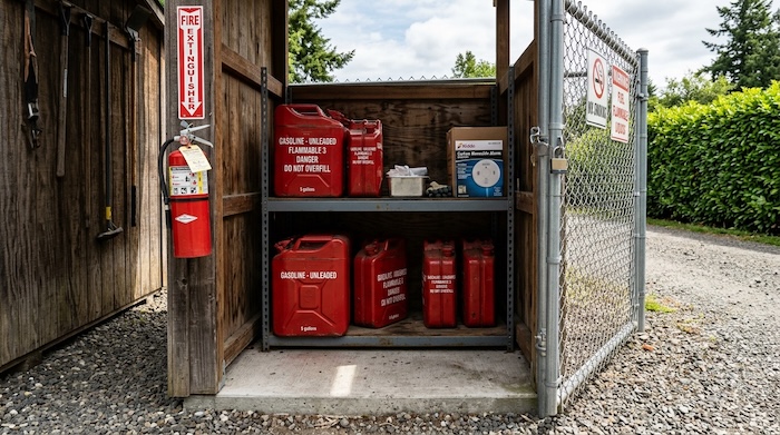 fuel containers stored safely in locked area