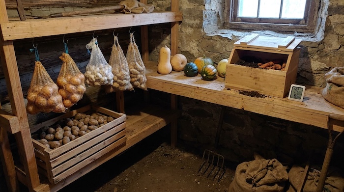 Potatoes onions squash and root vegetables stored using different methods